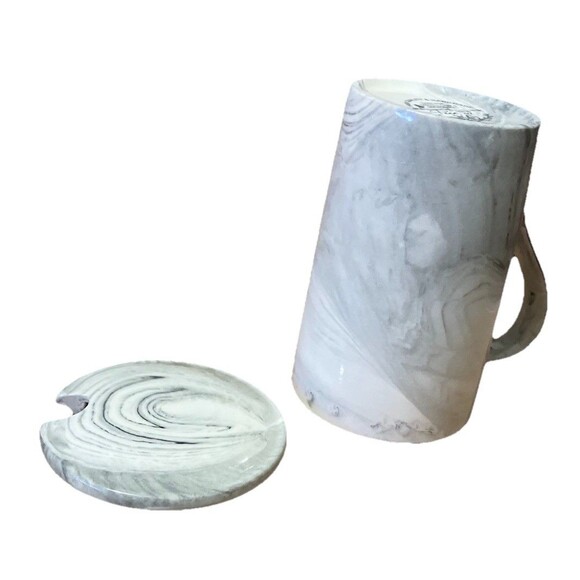 'Mens" Coffee Grey Swirl Ceramic Mug With cover And Gold Colored, HandMade !!! - Picture 12 of 16